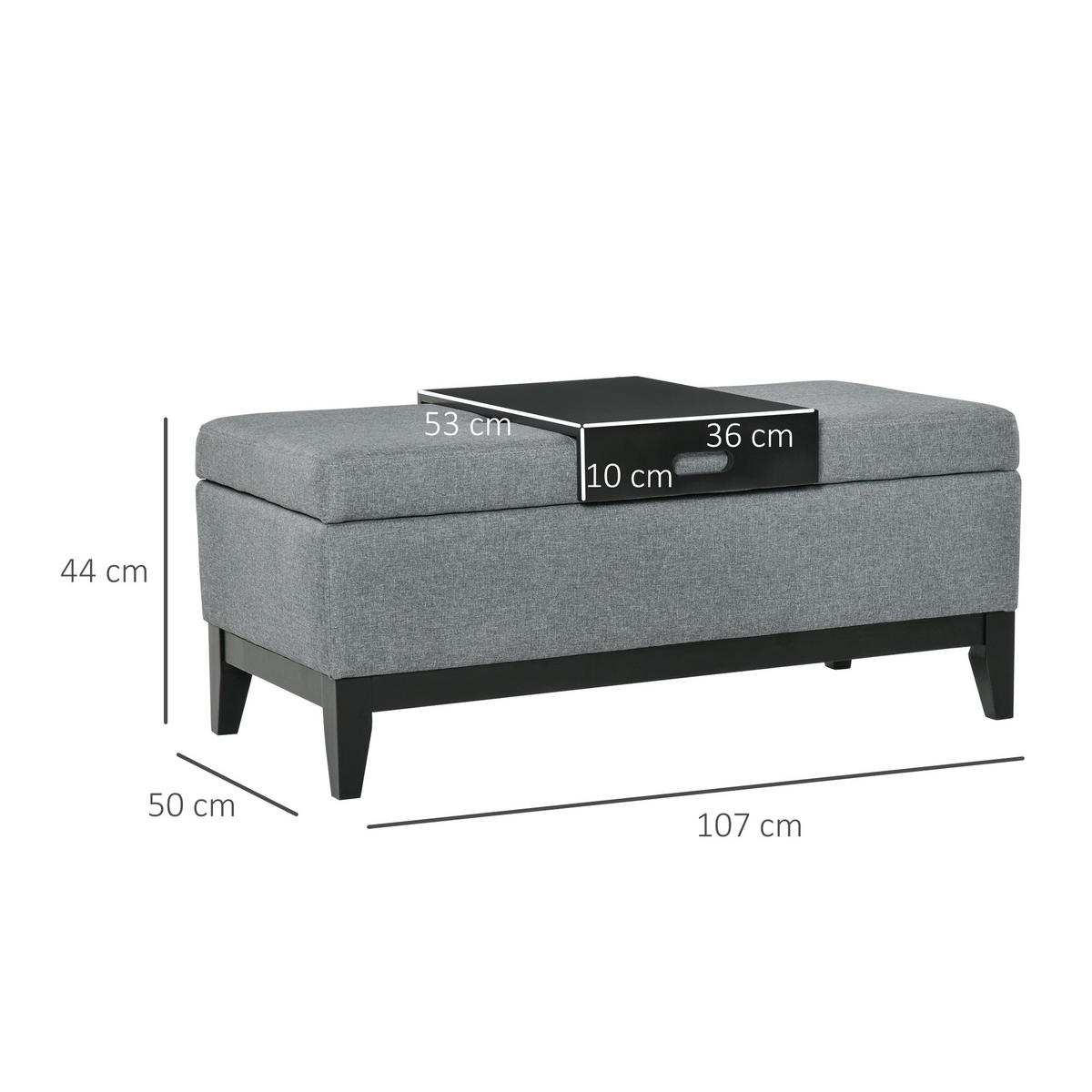 SITZBANK, Birkenholz, Dunkelgrau+Schwarz - Multicolor, Kunststoff (50/44/107cm) - HOMCOM
