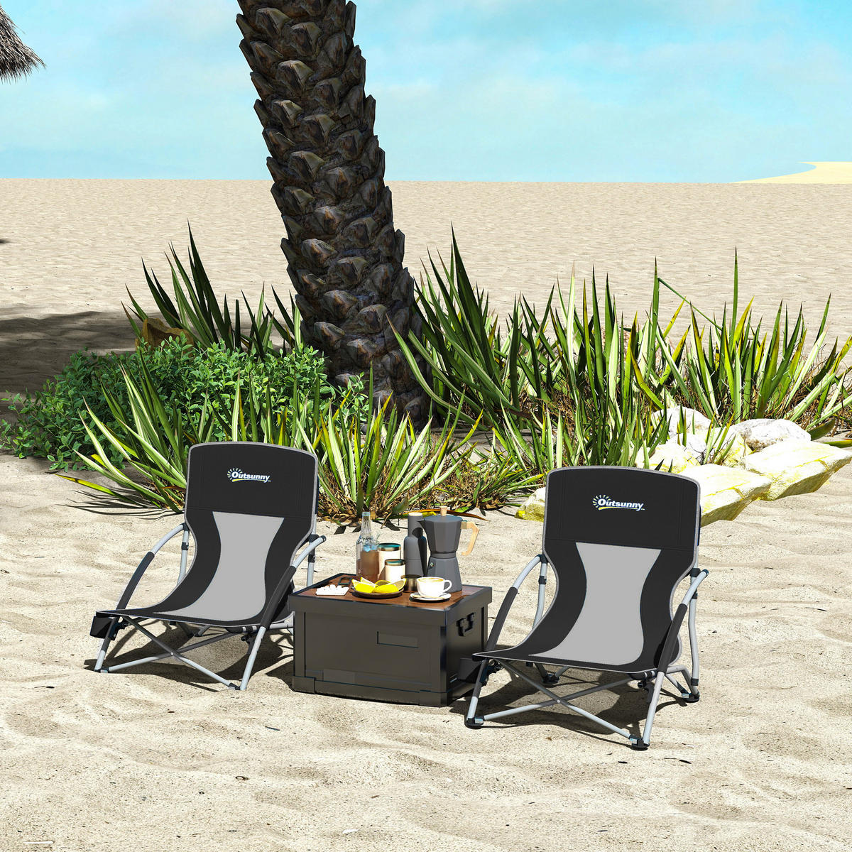 GARTENKLAPPSESSEL-SET DE-15660 mit Getränkehalter & Tragetasche Schwarz - Schwarz, Metall (55/62/58cm) - ComfortXL