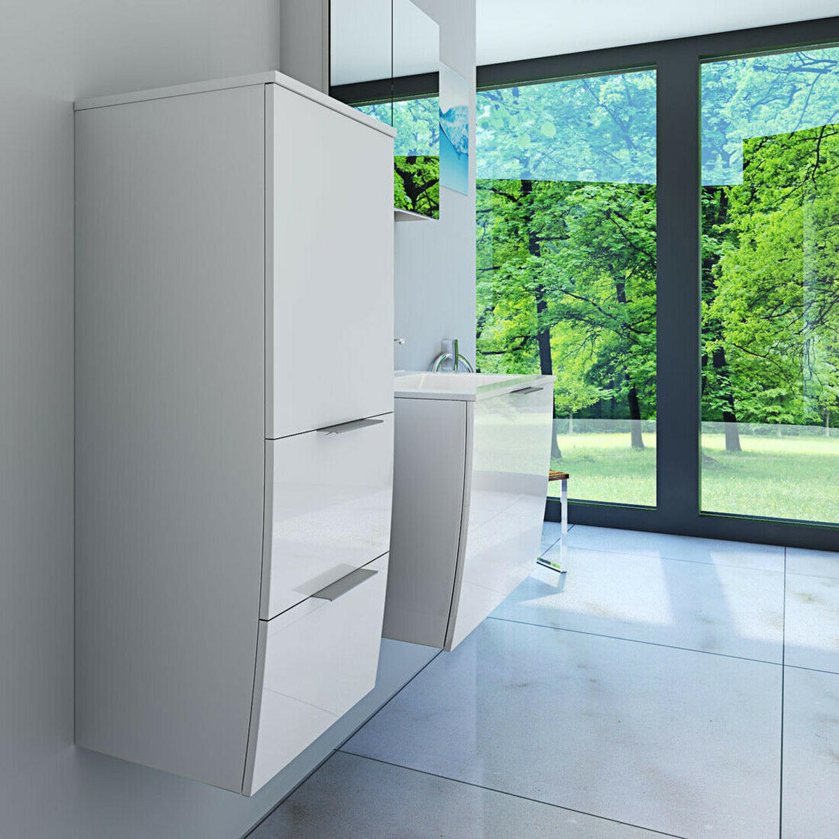 BADMÖBEL Set Gently 1 V2 L Weiß MDF Waschtisch 60cm ohne LED Beleuchtung - Weiß, Glas/Kunststoff (46/52/60cm) - AcquaVapore by Sandra Jentho