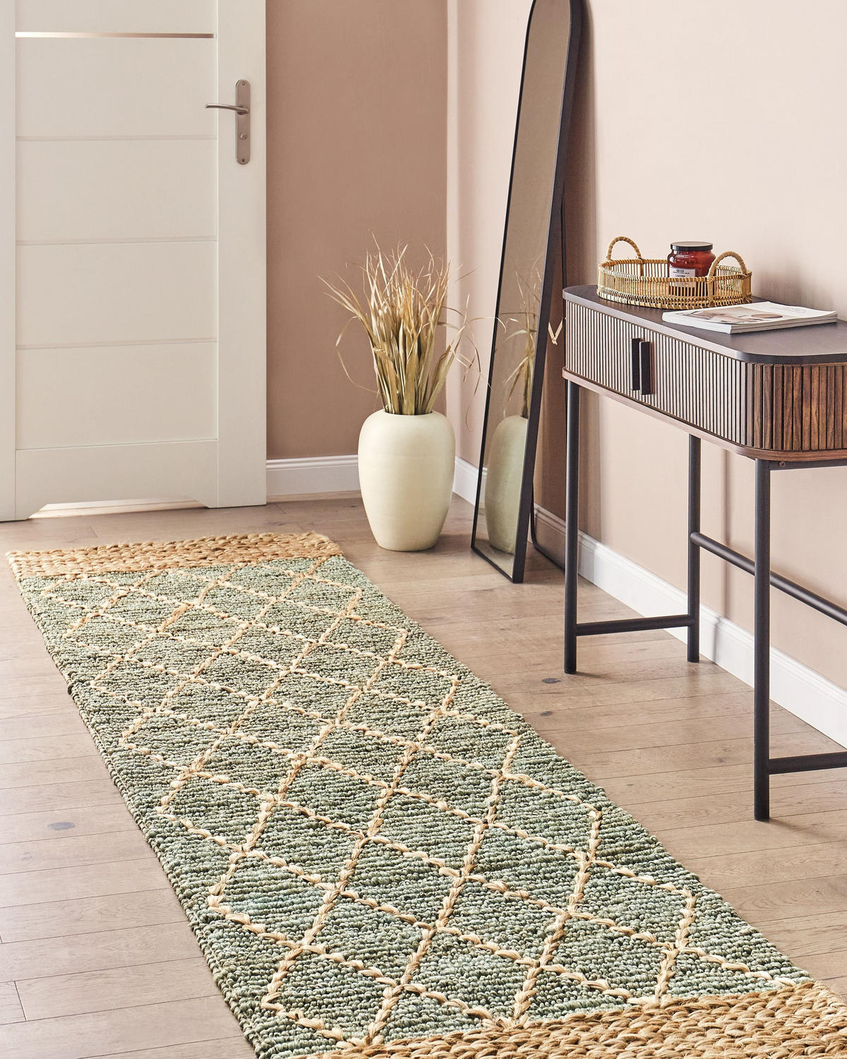 KOBEREC Zelený 80/300 cm Juta Tellikaya - béžová, textil (80/300cm) - Beliani