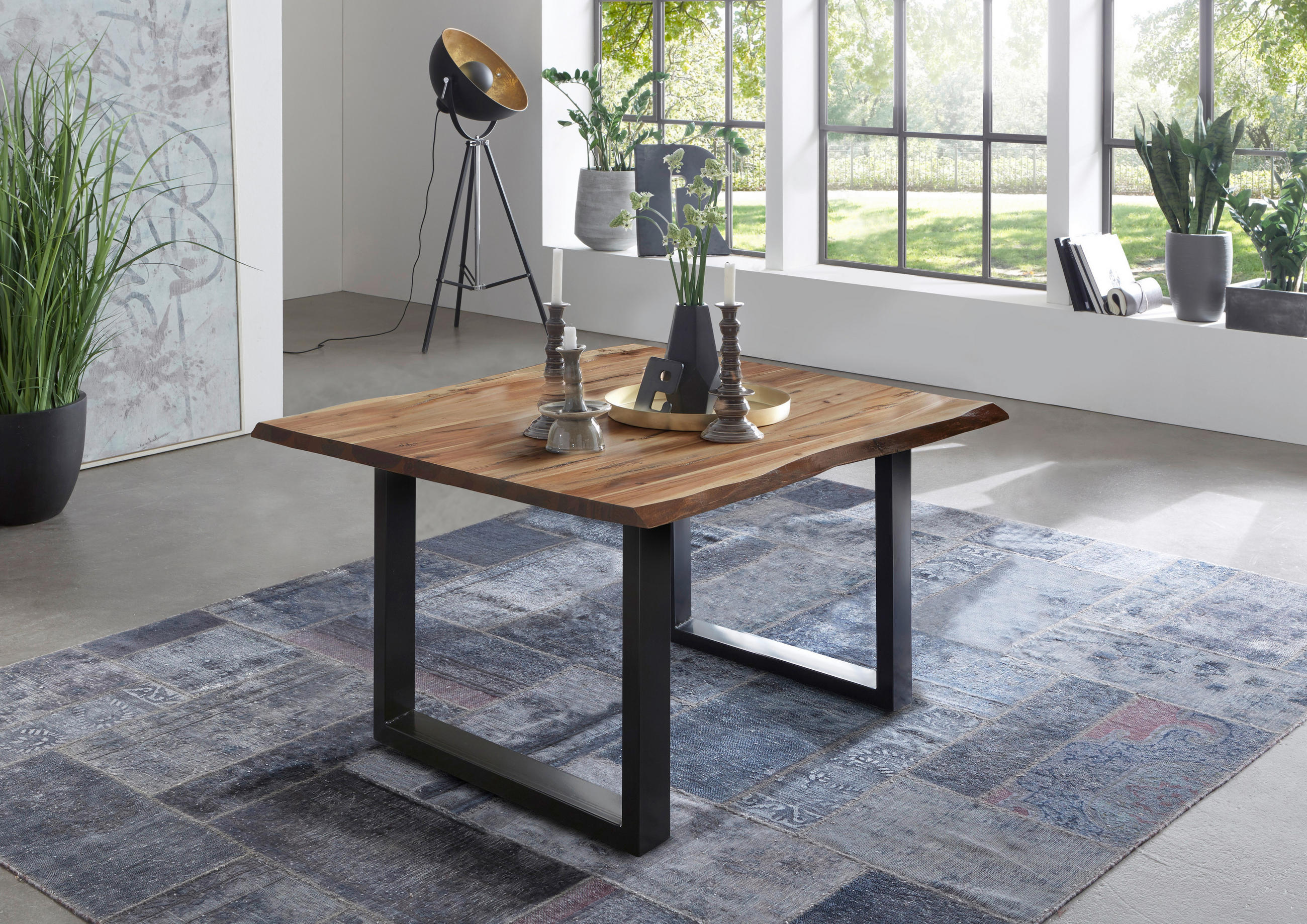 ESSTISCH NOAH - Beige/Schwarz, Holz/Metall (80/80/77cm) - SAM