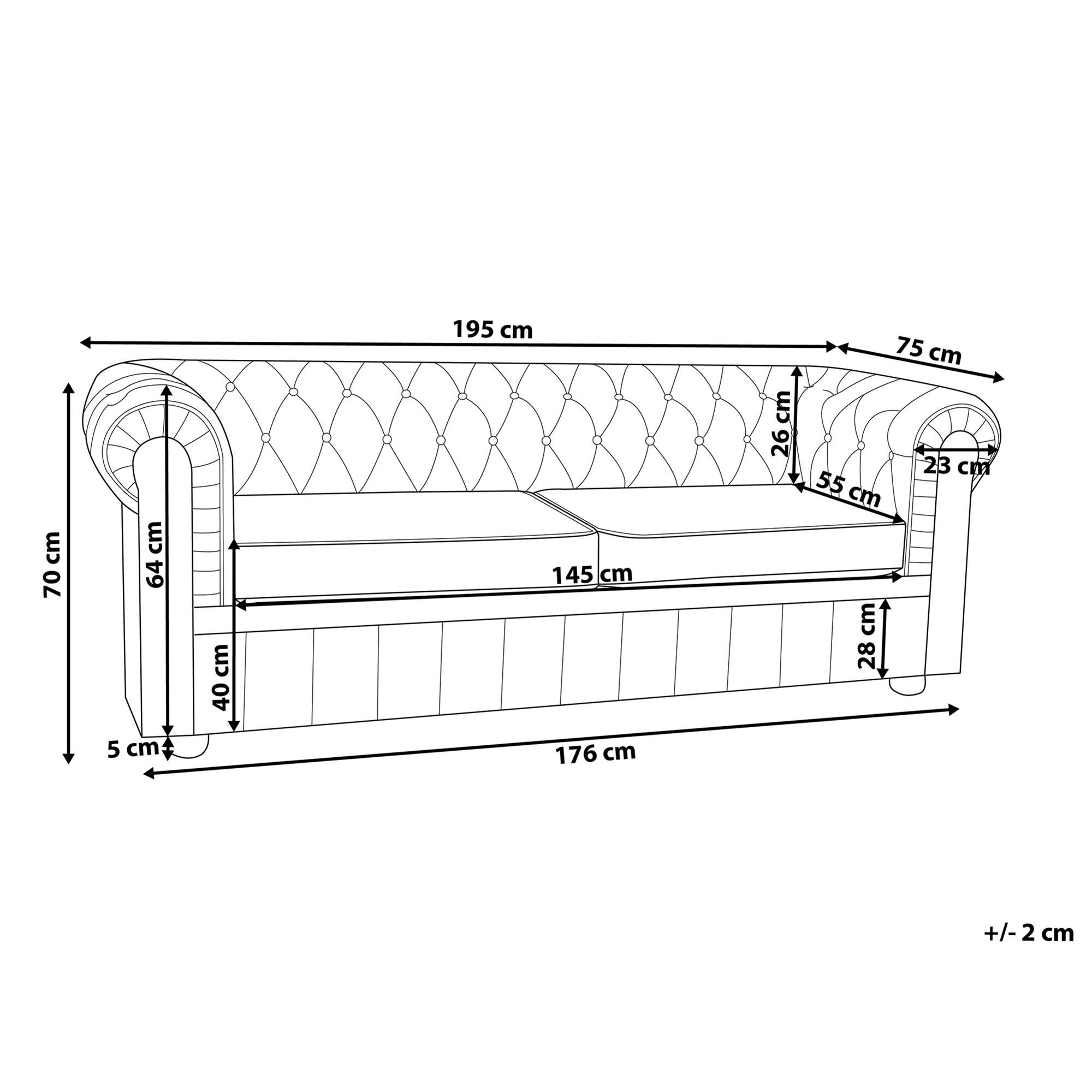 Thumbnail - Beliani Sofa, Dunkelbraun, Leder, 3-Sitzer, 195x70x75 cm, Wohnzimmer, Sofas & Couches, Sofas, Chesterfield Sofas