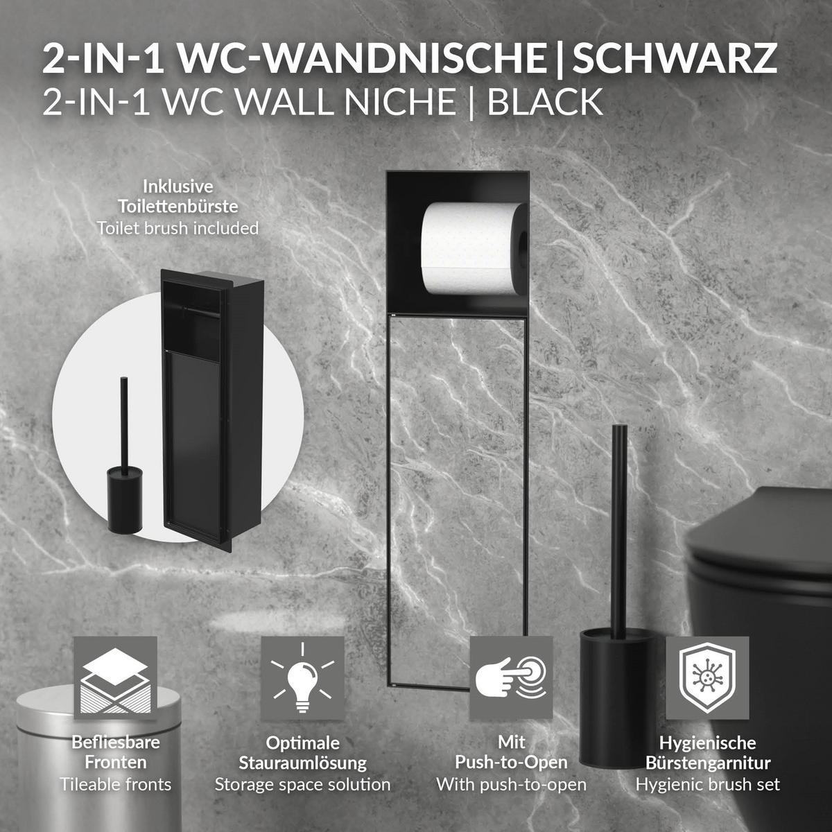 ZÁVĚSNÝ SKŘÍŇOVÝ MODUL WC z nerezové oceli, matná černá, 60x20x14 cm - černá, kov (14/60/20cm) - LuxeBath