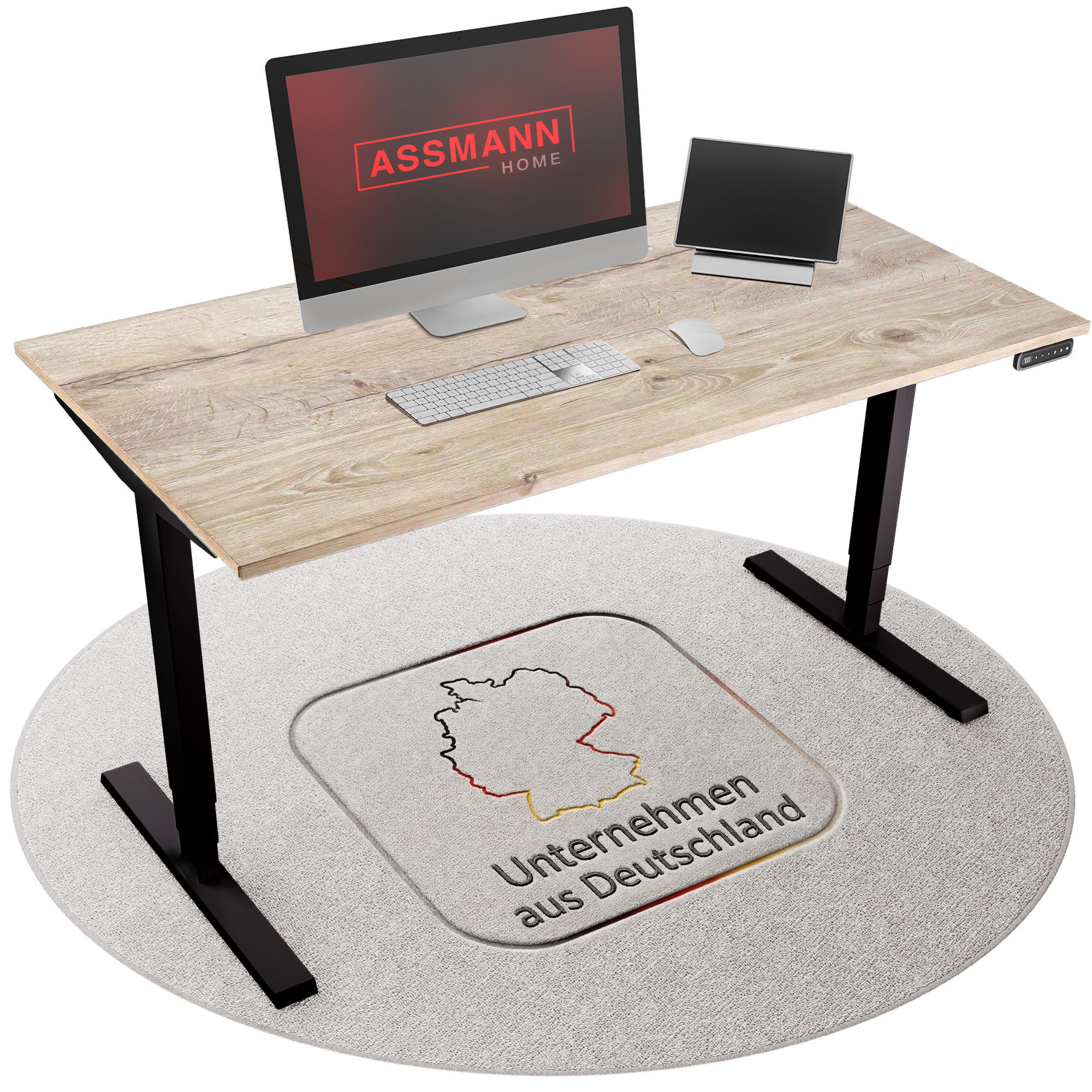 Assmann Schreibtisch Eiche Bianco, Schwarz 160x127x80 cm