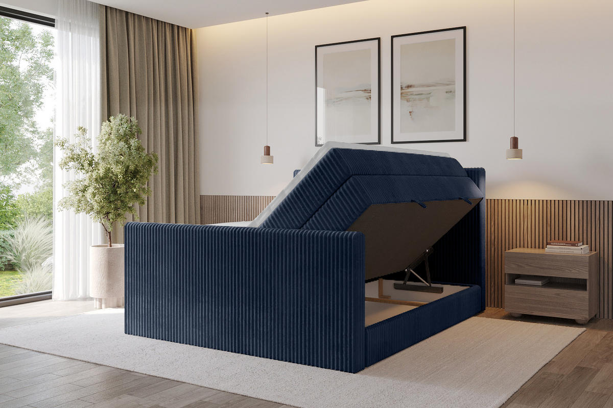 BOXSPRINGBETT mit Matratze H3|H4 und Lattenrost - TOLO-Z KING 120x200 Cord - Dunkelblau - Dunkelblau, Holzwerkstoff (120/200cm) - ALTDECOR