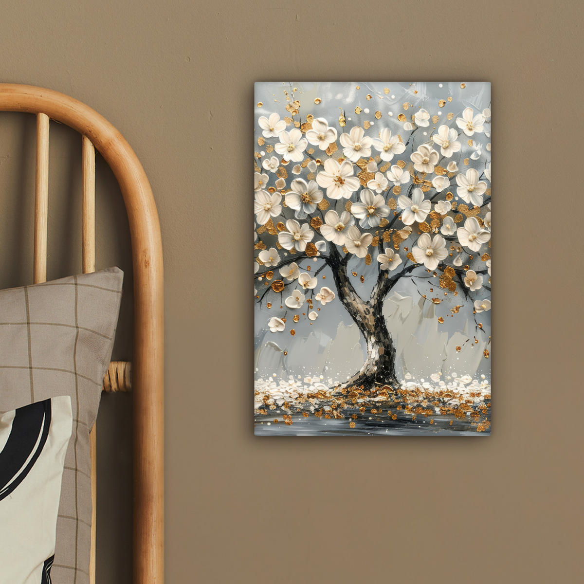 LEINWANDBILD Baum - Blumen - Weiß - Natur - Kunst 20x30 cm - Weiß, Textil (20/30cm) - MuchoWow