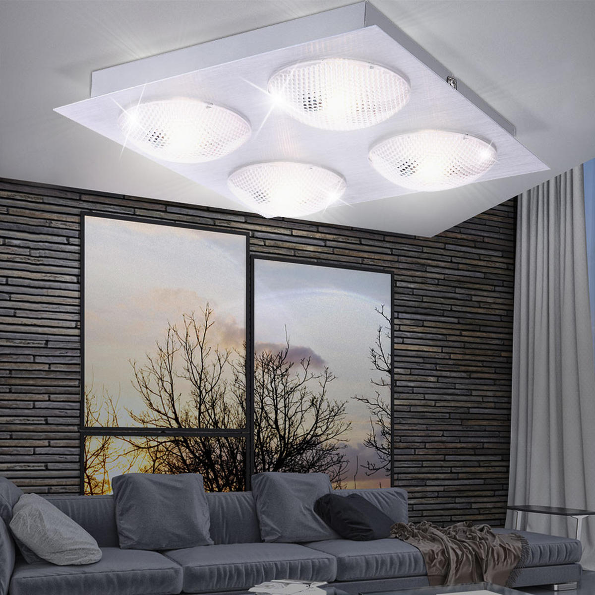 LED DECKENLEUCHTE TINA Silber Aluminium Acryl - Silberfarben, Metall (22/22/5cm) - Globo Lighting