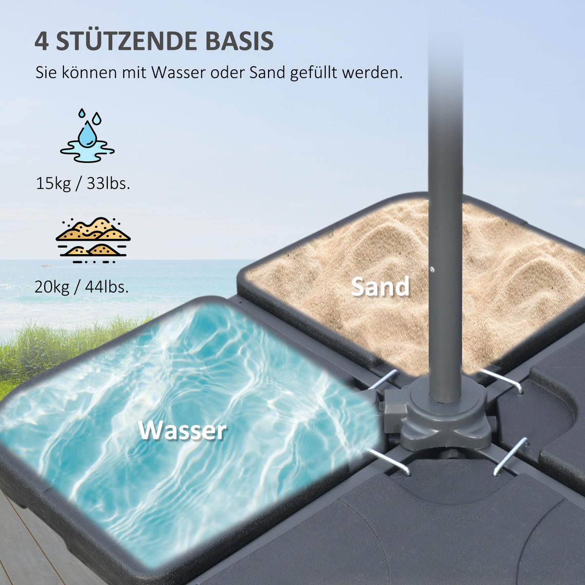 AMPELSCHIRM, Polyesterstoff, Metall, Dunkelgrau - Dunkelgrau, Metall (292/292cm) - Outsunny