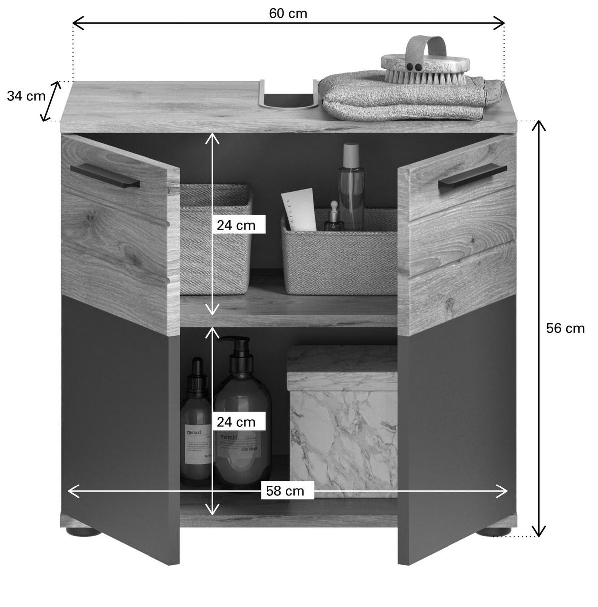 BAD-SET MASON 3-tlg. (B/H/T: ca. 112/190/34 cm) in Nox Oak Nachbildung/Basalt grau - Eichefarben, Holzwerkstoff (112/190/34cm)