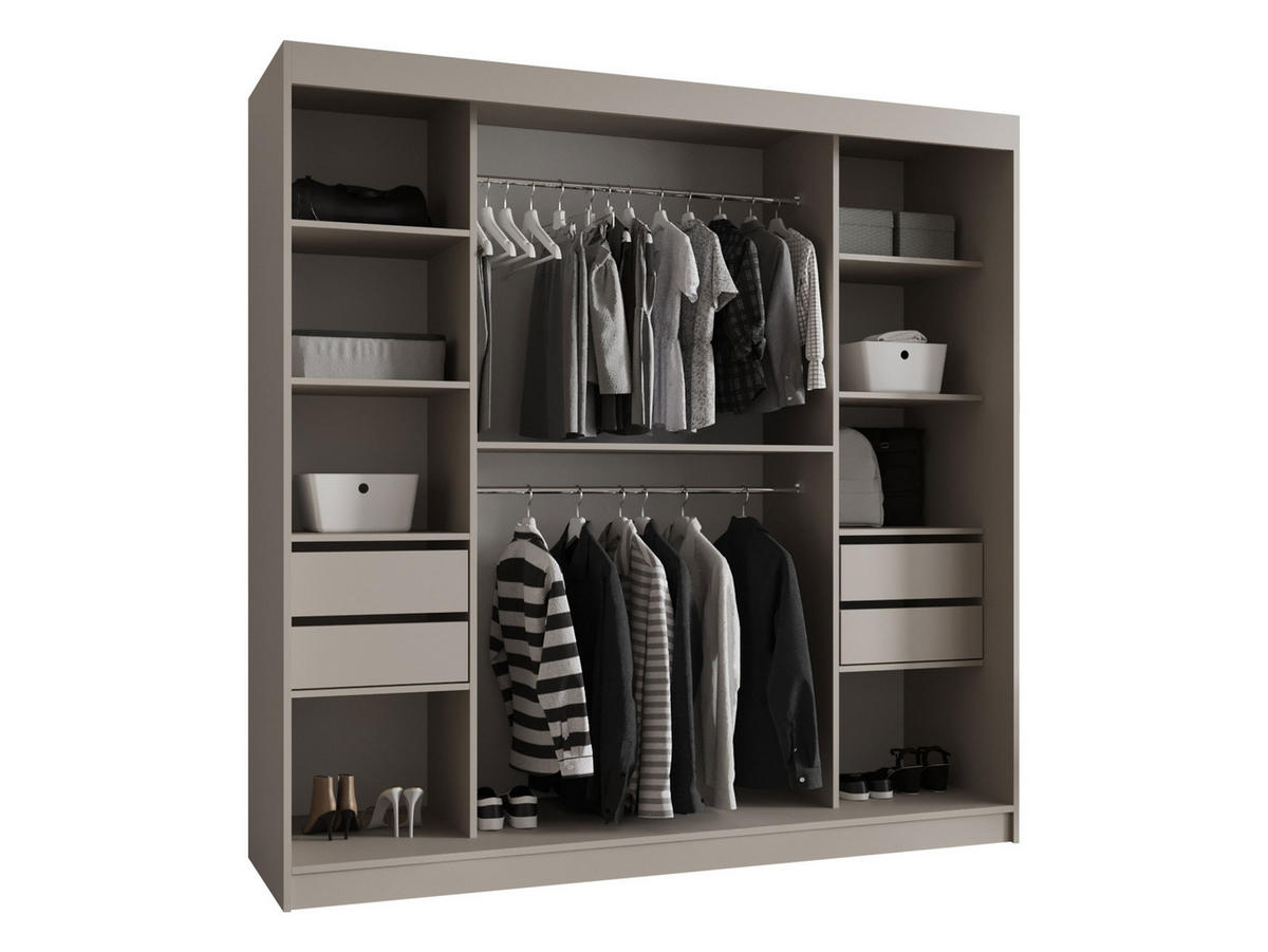 SCHWEBETÜRENSCHRANK Bahrajn 200 mit Schubladen - Kaschmir/Silberfarben, Holzwerkstoff/Kunststoff (200/200/62cm) - MIRJAN24