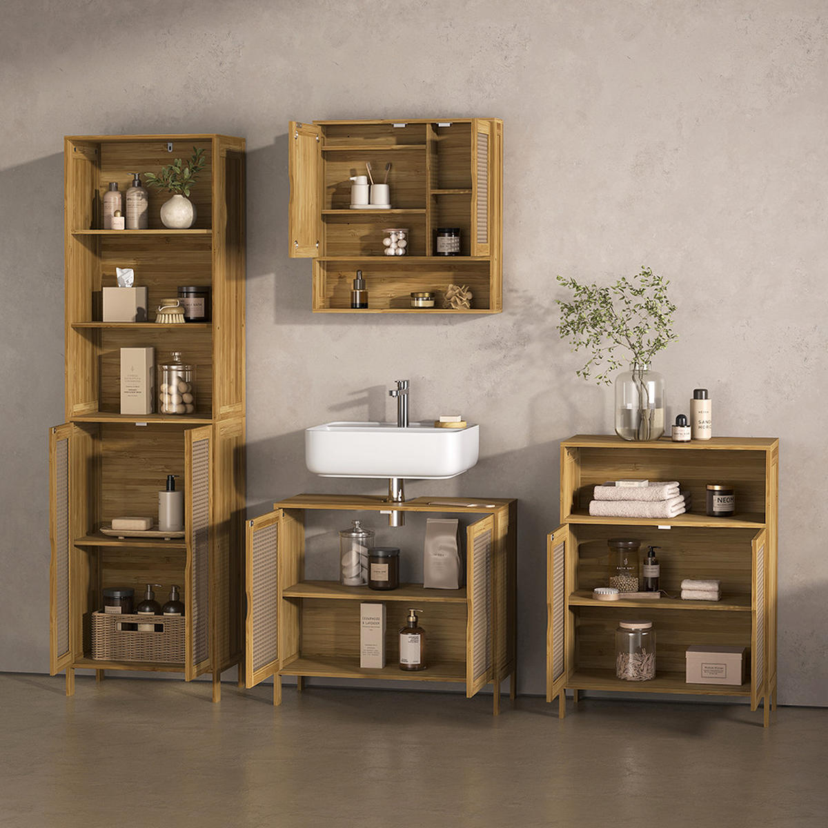 KOPALNIŠKA OMARICA Mincio, Bambus, 48 x 170 cm z 2 vrati - naravne barve, leseni material (48/170/29cm) - Livinity®