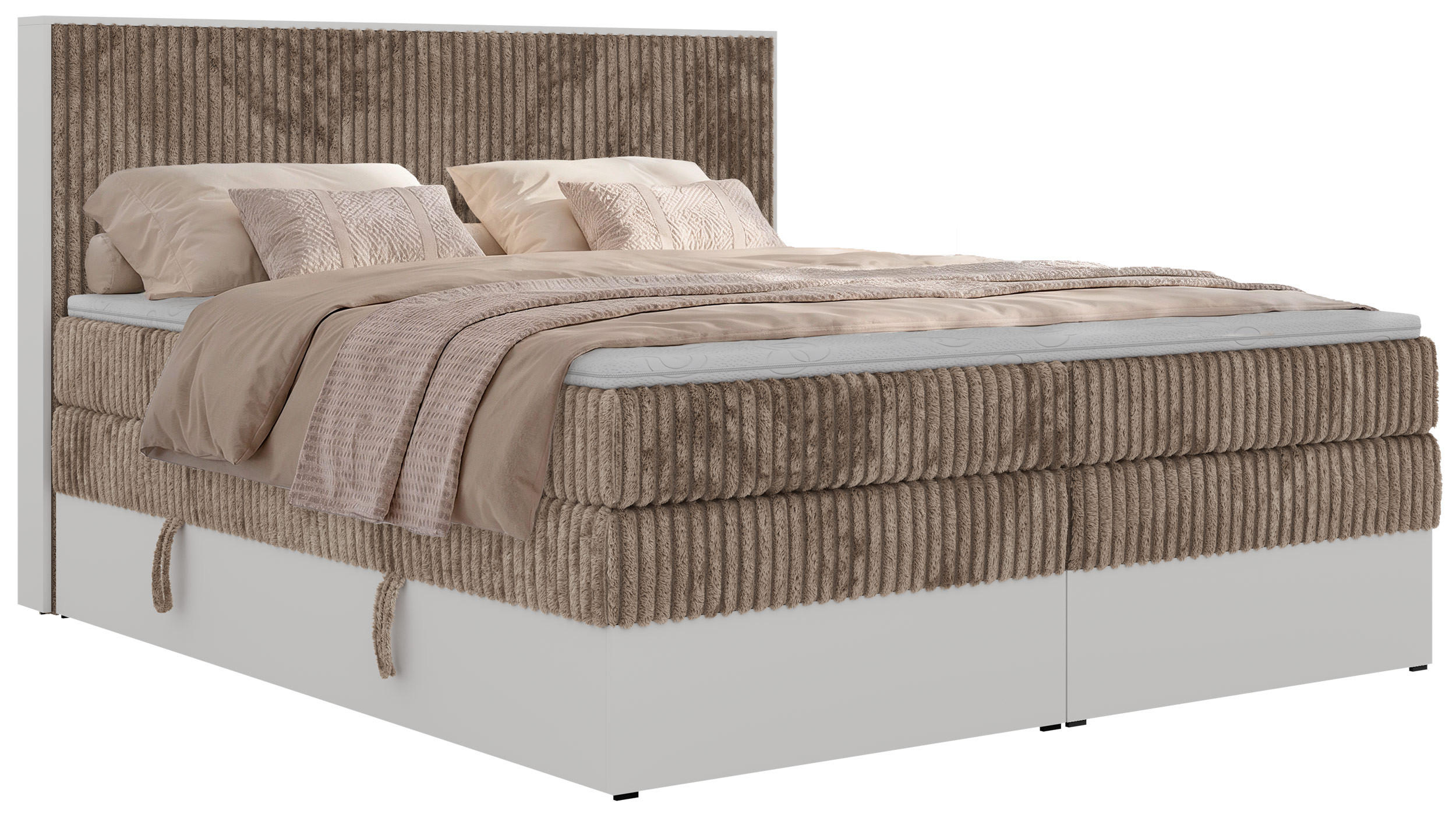 MKS POSTEL BOXSPRING TRAVIT KING 140/200 - Hnědá Manšestr - Topper Visco - H3