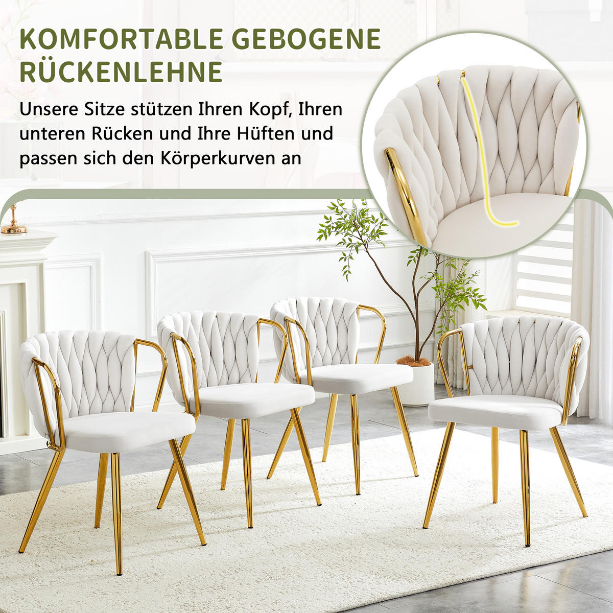 ESSZIMMERSTUHL 2ER-SET aus Samt mit goldenen Beinen, ergonomisch gepolstert - Beige, Textil (43/76/58cm) - Urban Meuble