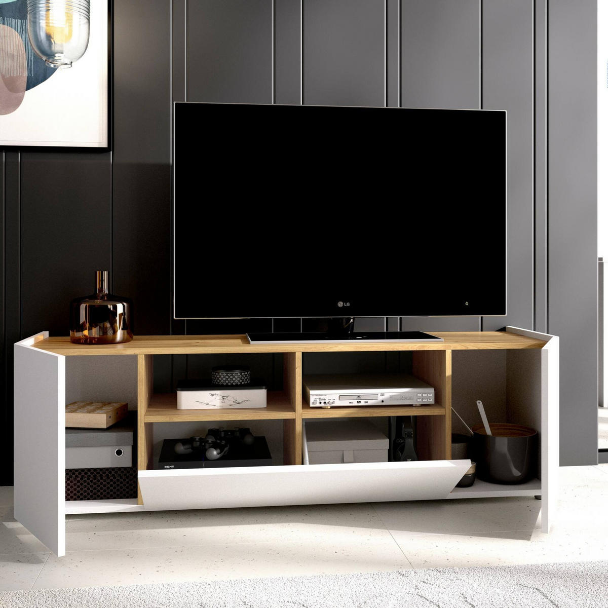 FERNSEHSCHRANK Weiß, Knoteneiche 34.7/141.7/43.8 cm - Weiß, Holzwerkstoff (141.7/43.8/34.7cm) - DMORA