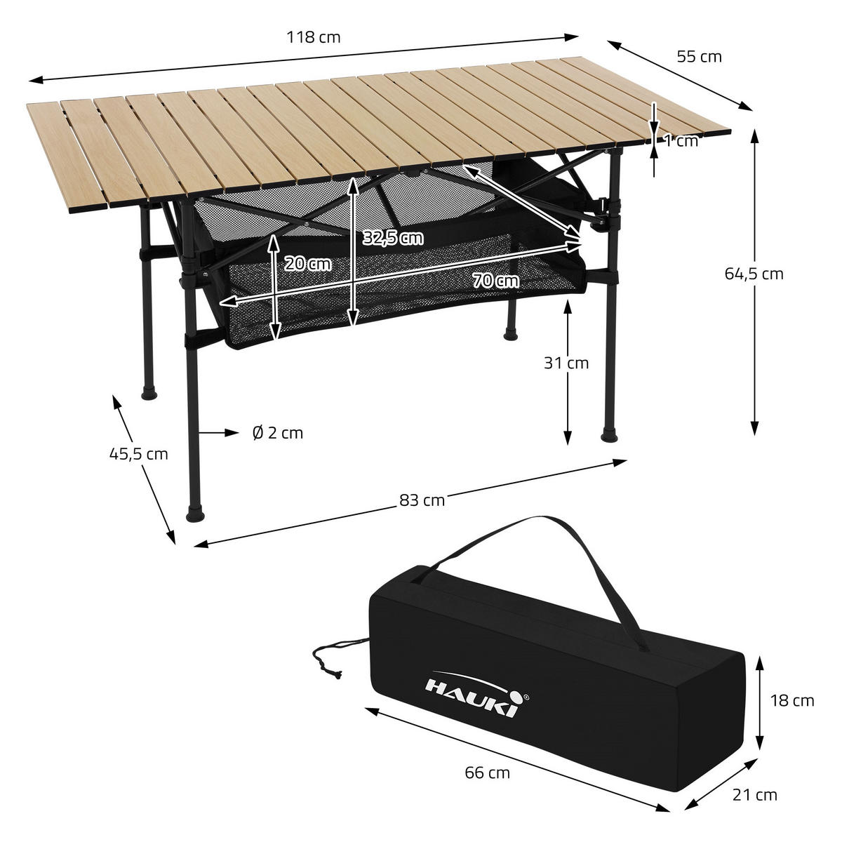 CAMPINGTISCH Beige - Beige, Metall (118/55/64.5cm) - Hauki