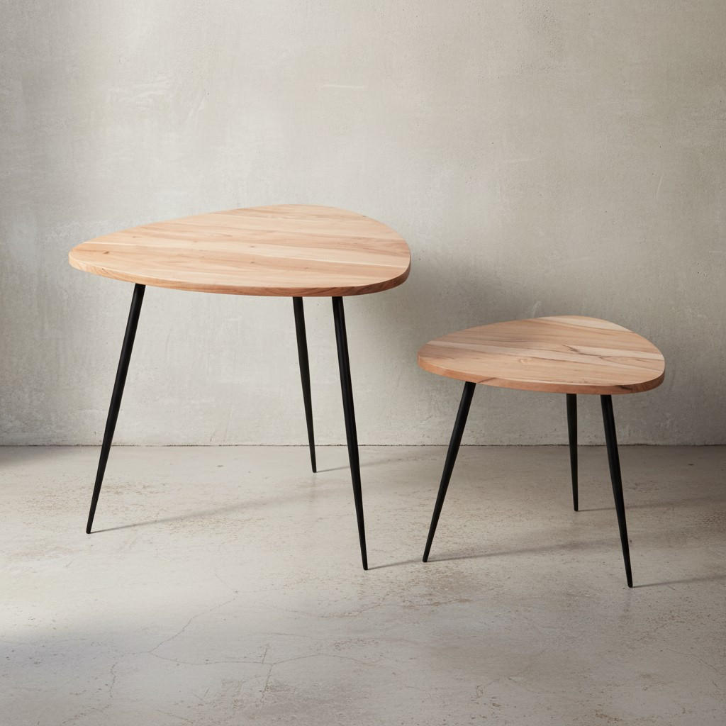 BEISTELLTISCH Set – Holz Metall Braun Schwarz 60x51x60 cm 42x37x42 cm - Beige/Schwarz, Holz/Metall (60/60/51cm) - KADIMA DESIGN
