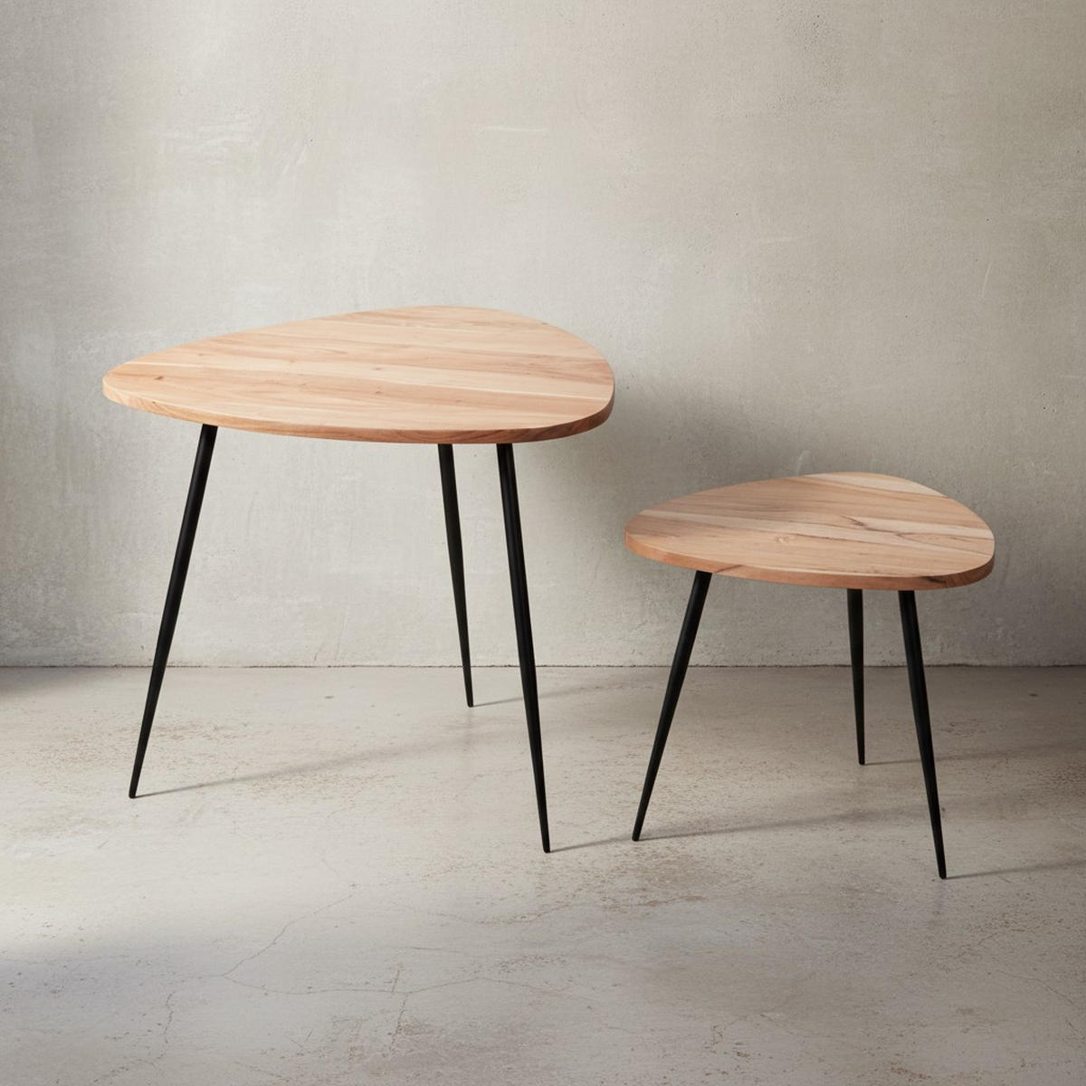 BEISTELLTISCH Set – Holz Metall Braun Schwarz 60x51x60 cm 42x37x42 cm - Beige/Schwarz, Holz/Metall (60/60/51cm) - KADIMA DESIGN
