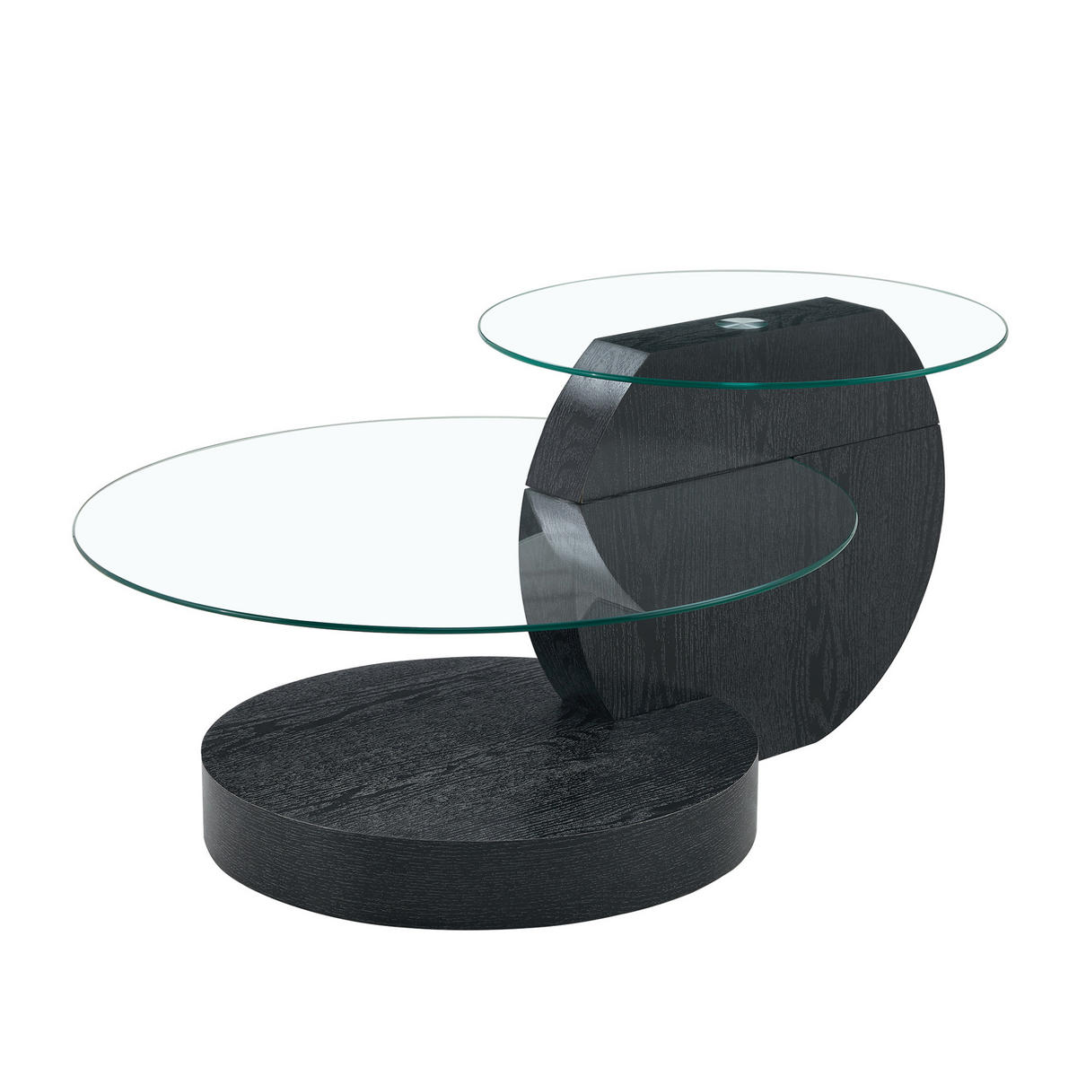 KONFERENČNÍ stolek, průměr 50/70 cm, MDF a sklo, černá/transparentní - průhledná, kompozitní dřevo (70/70/44cm) - BEAOK