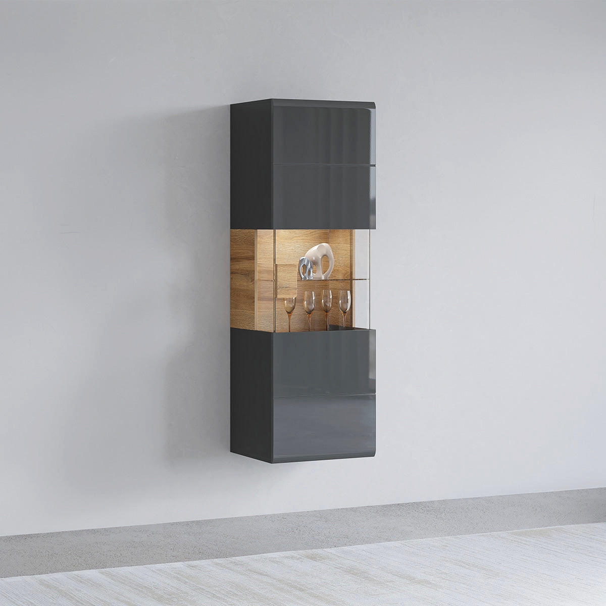VITRINE Jules Grau und Holz - Grau, Holzwerkstoff (53/159/39cm) - Petits-meubles