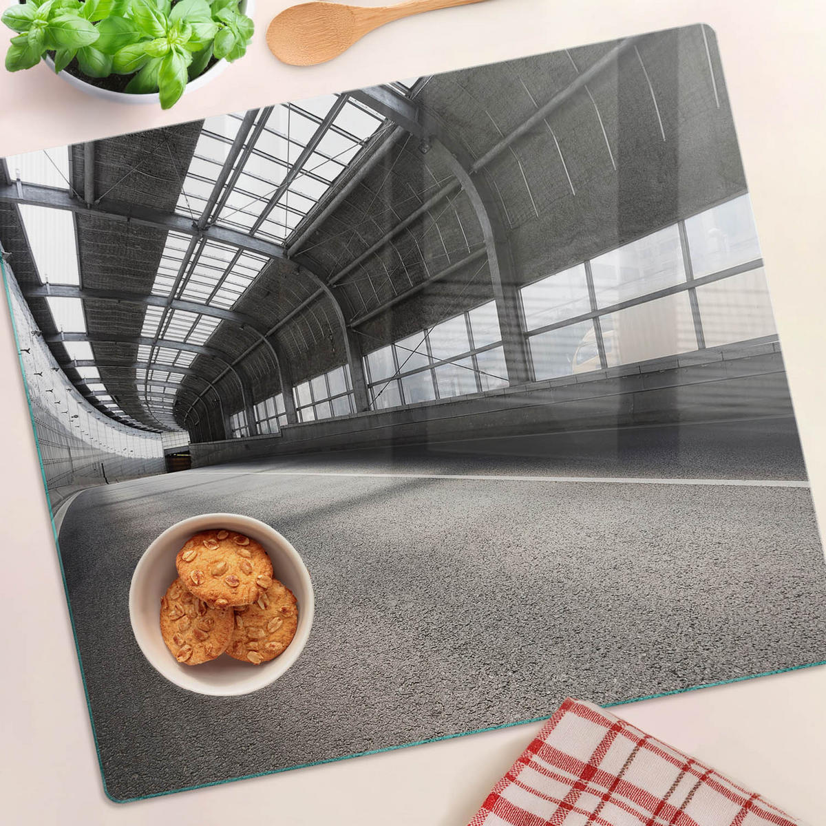 GLASPLATTE 60x52 cm Straße im Tunnel - Grau, Glas (60/0.4/52cm) - TULUP