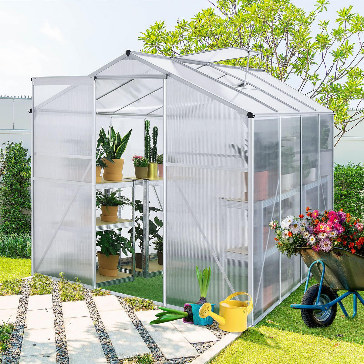 GEWÄCHSHAUS GH250F1 Aluminium 4,75m² - Silberfarben, Metall (190/195/253cm) - Juskys
