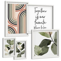 BILDER SET 5er Set - 50x50 cm & 20x30 cm & 40x60 cm Weißer Rahmen - Geometrische Pflanzenmotive - Weiß, Kunststoff (40/60cm) - TULUP