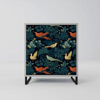 SIDEBOARD FOWL ORNAMENT, Grau, 57,5x42x67,5 cm, Schwarze Metall-Rahmenfüße - Multicolor/Schwarz, Holzwerkstoff/Metall (57.5/67.5/42cm) - SpaceRebels
