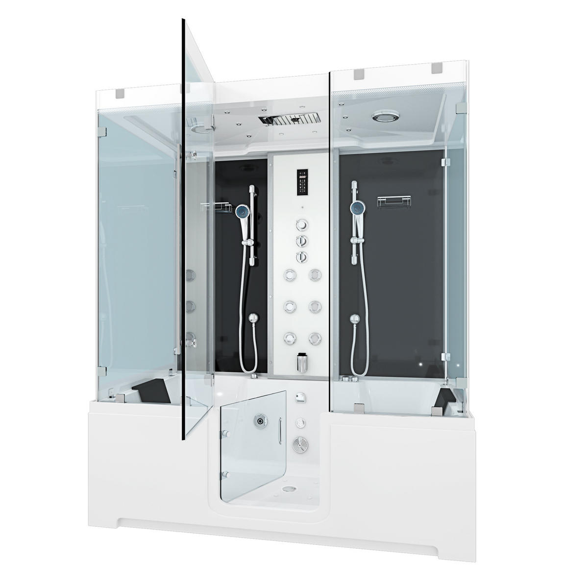 BADEWANNE mit Tür Dusche K88-SW-TH-B-EC-SC-EA - Schwarz, Glas/Kunststoff (100/228/180cm) - AcquaVapore by Sandra Jentho