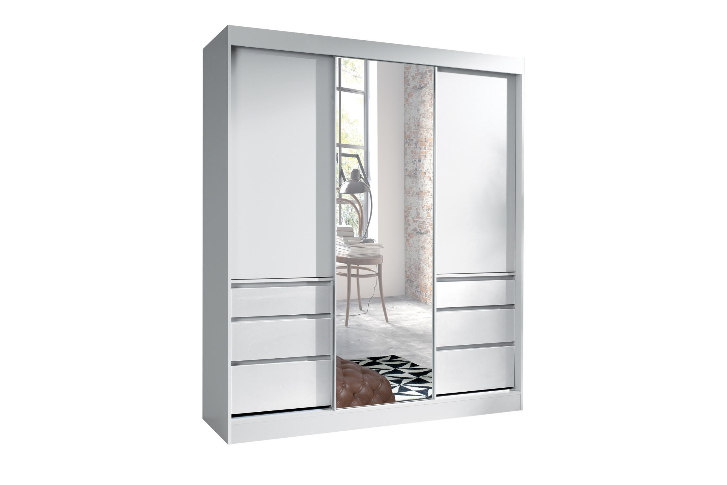 SCHWEBETÜRENSCHRANK HAITI 180/216 cm in Weiß Matt - Weiß, Holzwerkstoff (180/65/216cm) - Deine Möbel 24