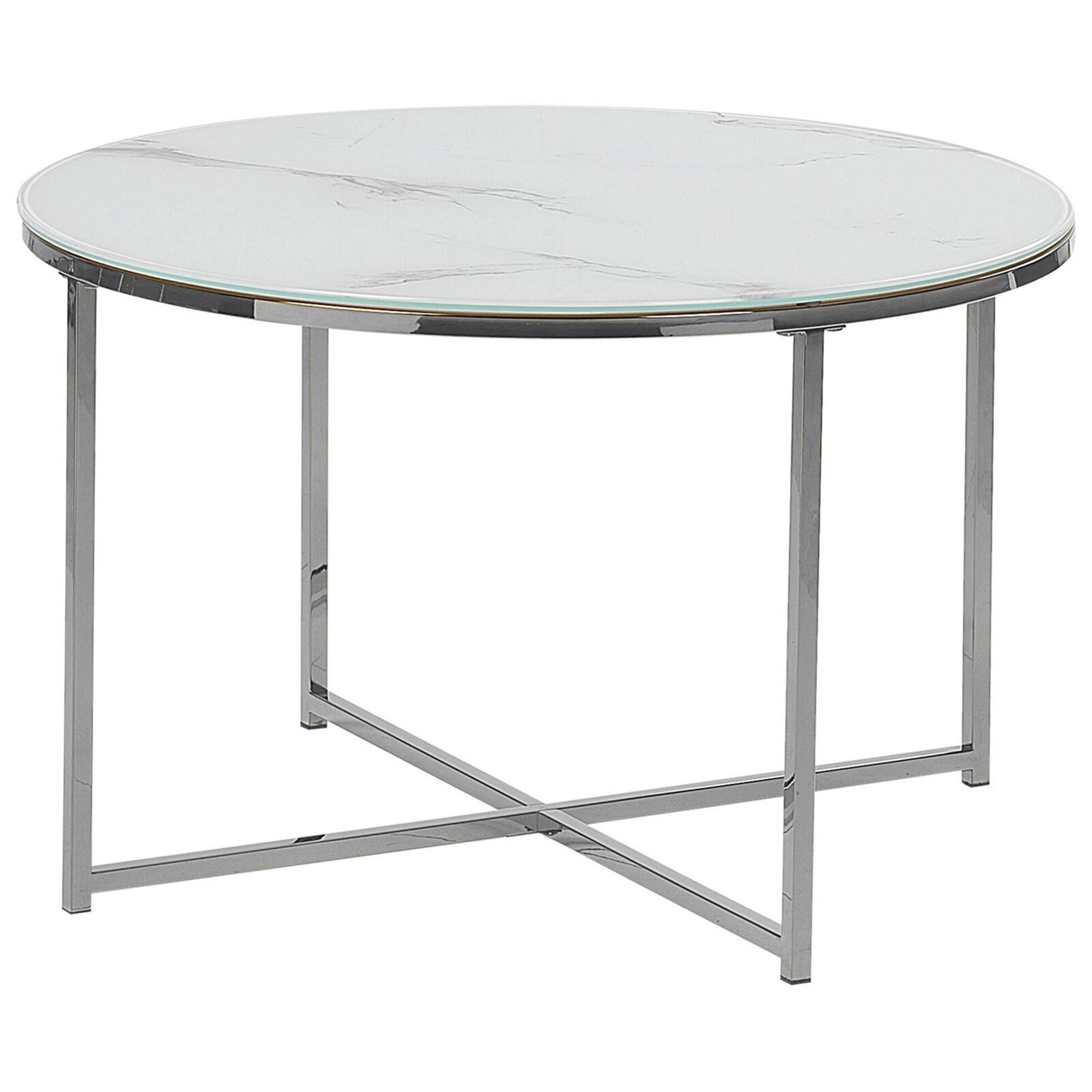 COUCHTISCH Marmor Optik weiß/silber 70cm Quincy - Silberfarben/Weiß, Glas (70/70/45cm) - Beliani
