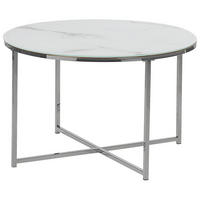 COUCHTISCH Marmor Optik weiß/silber 70cm Quincy - Silberfarben/Weiß, Glas (70/70/45cm) - Beliani