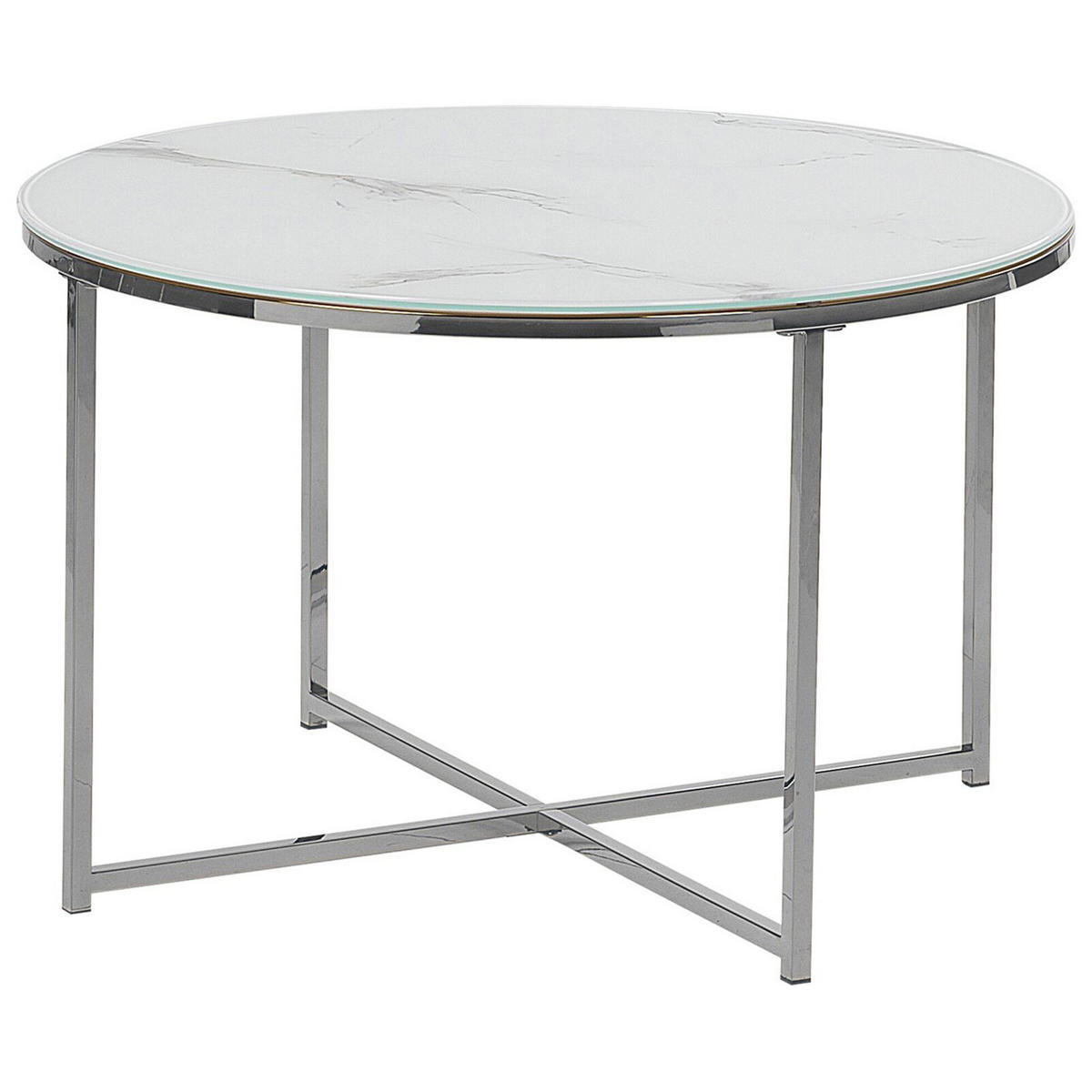 COUCHTISCH Marmor Optik weiß/silber 70cm Quincy - Silberfarben/Weiß, Glas (70/70/45cm) - Beliani