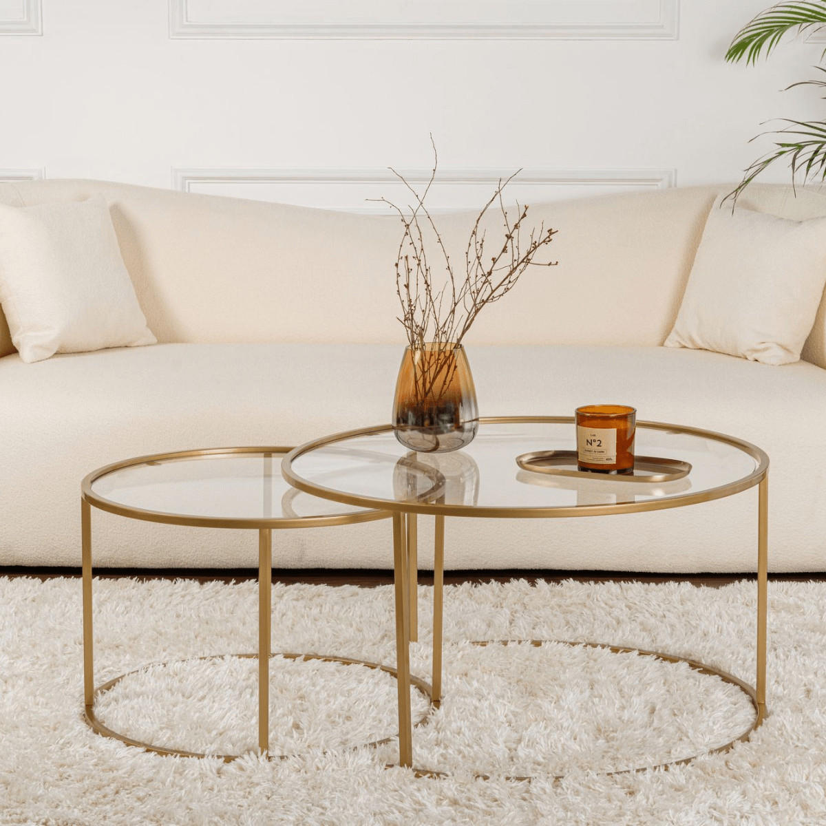 COUCHTISCHE mit Glasplatte 80/80/43 cm - Goldfarben, Metall (80/80/43cm) - Calicosy