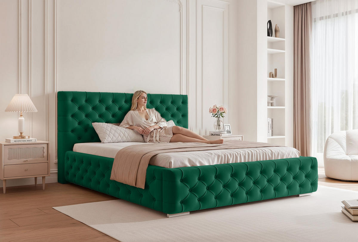 POLSTERBETT CALLIA 200x200 cm, Grün - Grün, Textil (200/200cm) - Fedve