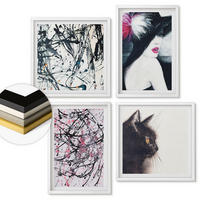 WANDBILDER 4er-Set - 50x50 cm & 40x60 cm Weißer Rahmen - Abstrakte Katzenmalereien - Weiß, Kunststoff (50/50cm) - ArtPrintCave
