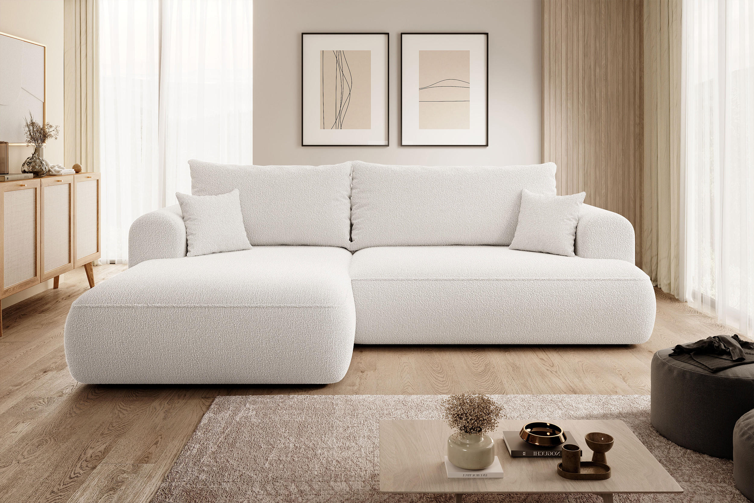 ECKSOFA Ovo Cremeweiß Boucle - Creme, Textil (260/165cm) - Selsey