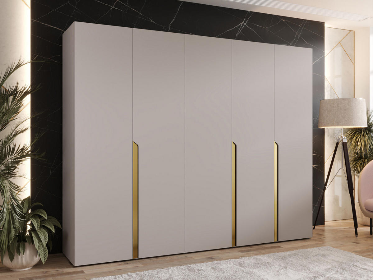 DREHTÜRENSCHRANK Mila I 250 - Kaschmir/Goldfarben, Holzwerkstoff/Kunststoff (250/202/52cm) - MIRJAN24
