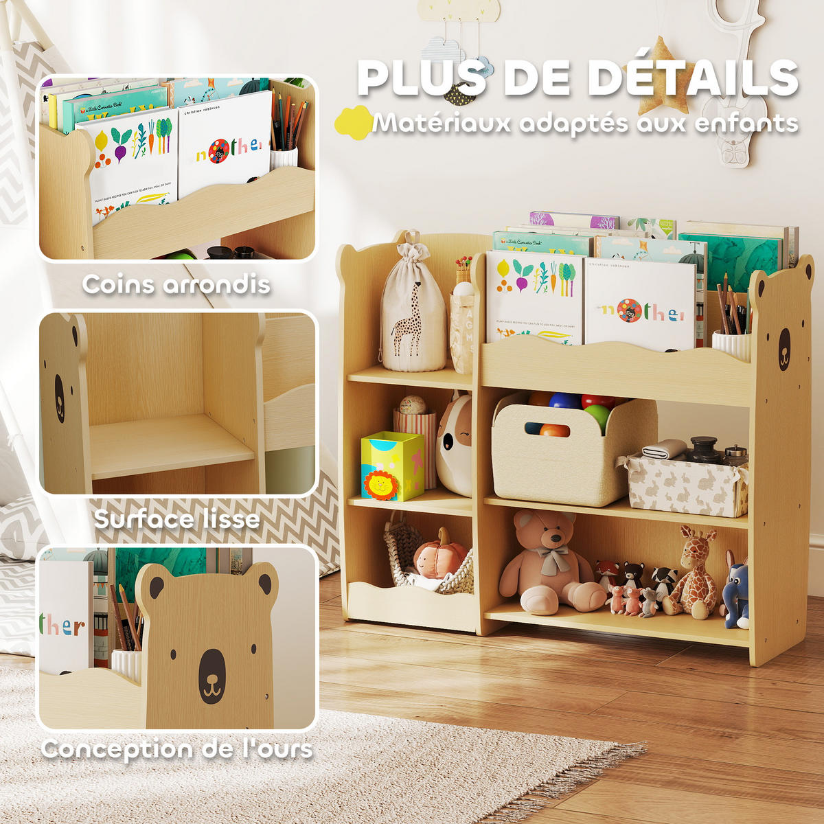 KINDERREGAL DE-17275 3 offene Ebenen mit Bären-Design Natur - Naturfarben, Holzwerkstoff (92/79/29cm) - ComfortXL