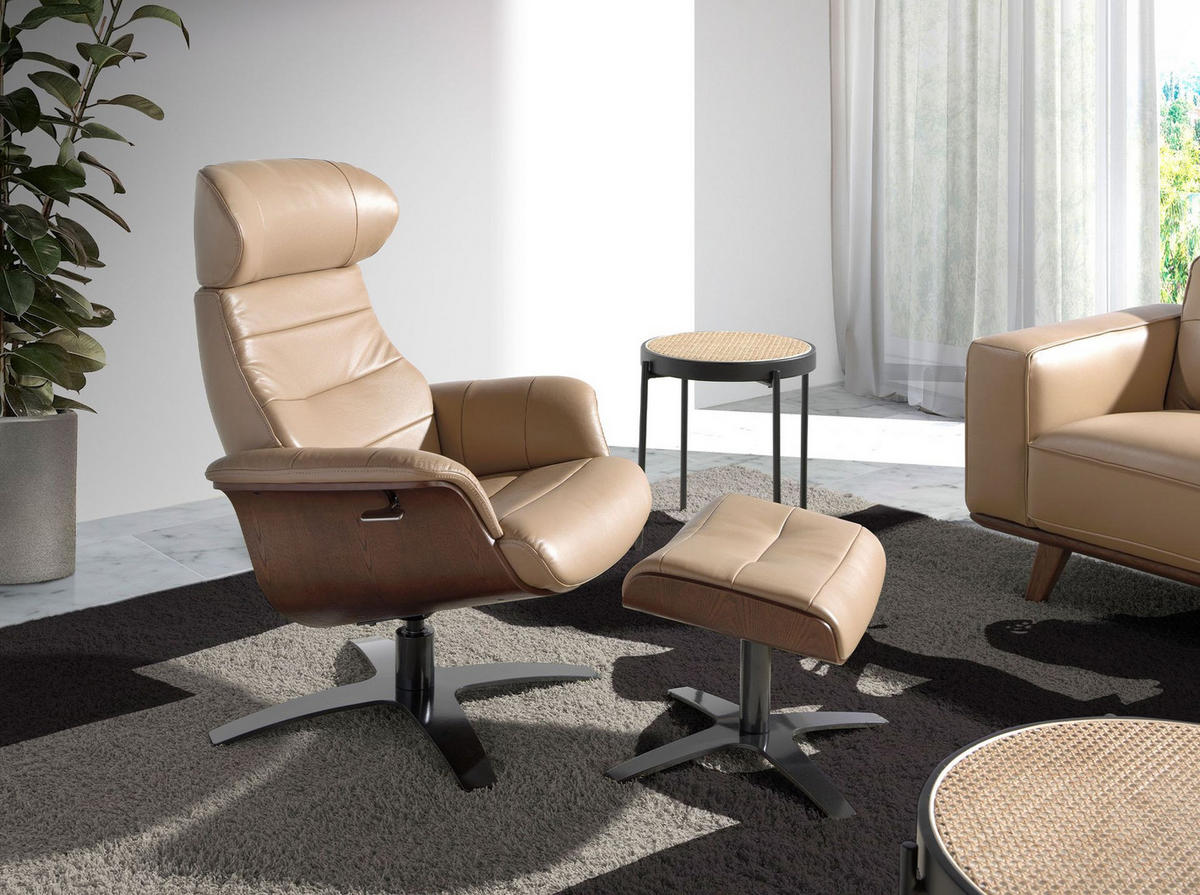 SANDFARBENER Leder-Drehsessel 80/84/100 cm - Sandfarben/Greige, Leder/Holz (80/100/84cm) - ANGEL CERDA