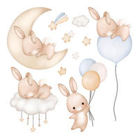 WANDAUFKLEBER 130x114cm - Hasenland - Multicolor, Kunststoff (130/114/0.1cm) - Wallfluent