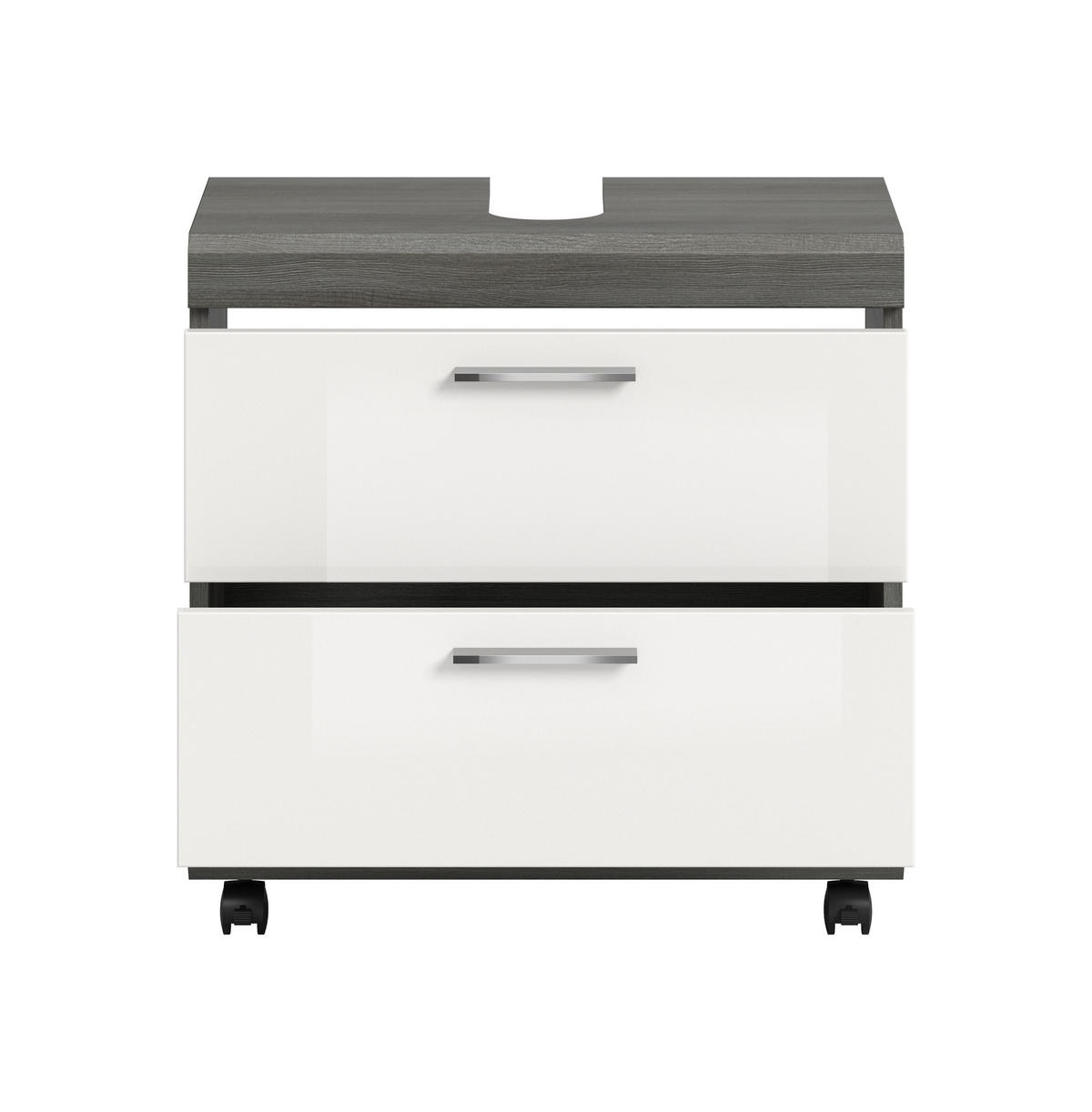WASCHBECKENUNTERSCHRANK auf Rollen SCOUT (B/H/T: ca. 60/60/34 cm) in Rauchsilber Nachbildung/weiß hochglanz - Silberfarben, Holzwerkstoff (60/60/34cm)