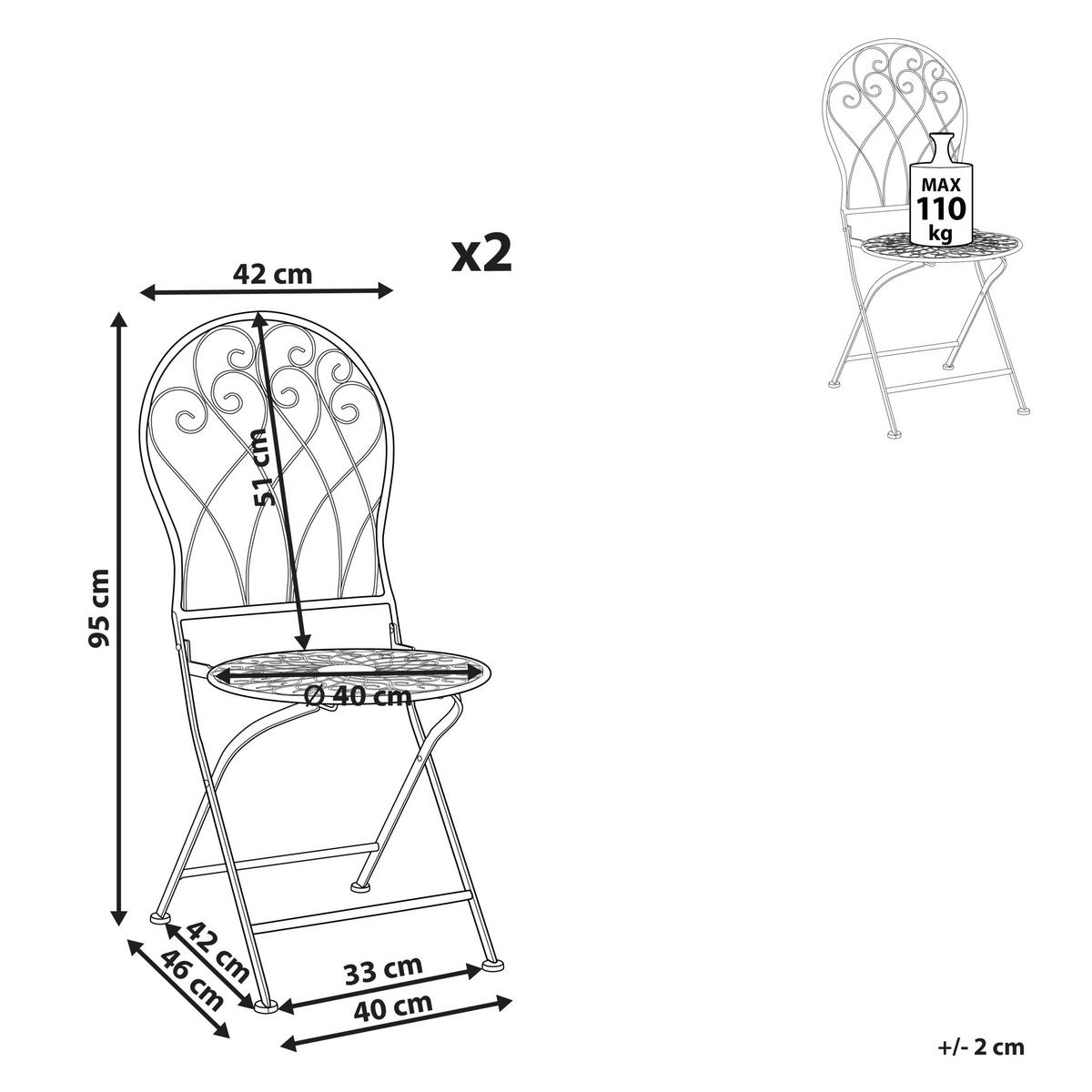 GARTENSTUHL 2er-Set Metall cremeweiß Stiffe - Weiß, Metall (40/95/46cm) - Beliani