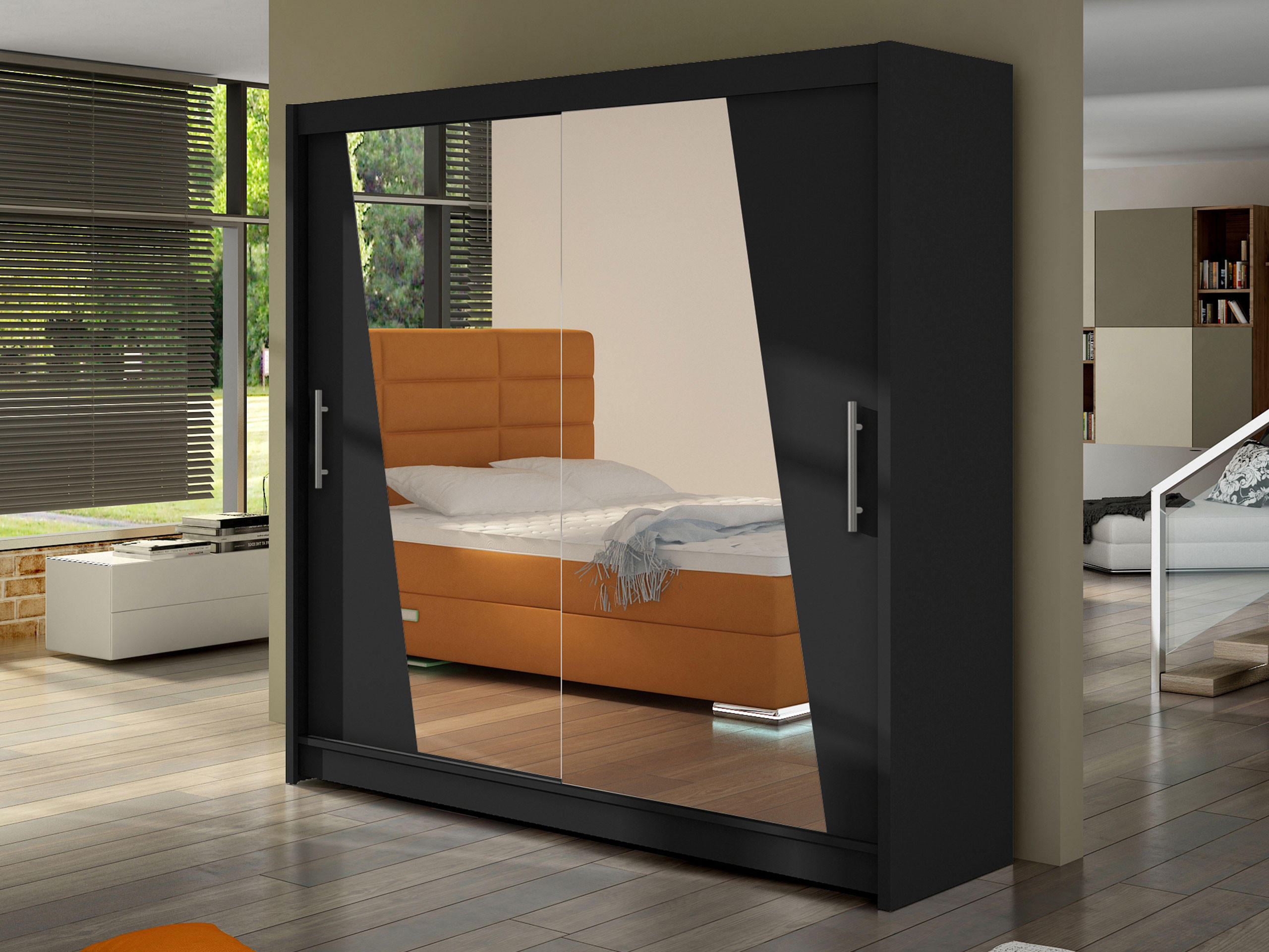 KLEIDERSCHRANK London XIV - Silberfarben/Schwarz, Holzwerkstoff/Kunststoff (180/215/58cm) - MIRJAN24