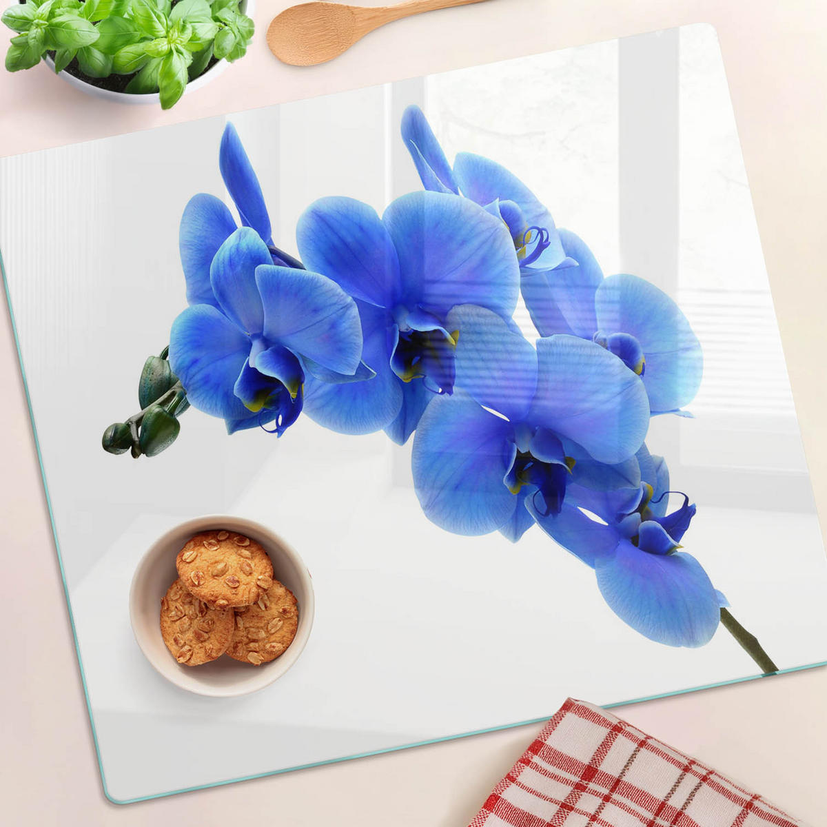 GLASPLATTE 60x52 cm Blaue Orchidee - Blau, Glas (60/0.4/52cm) - TULUP