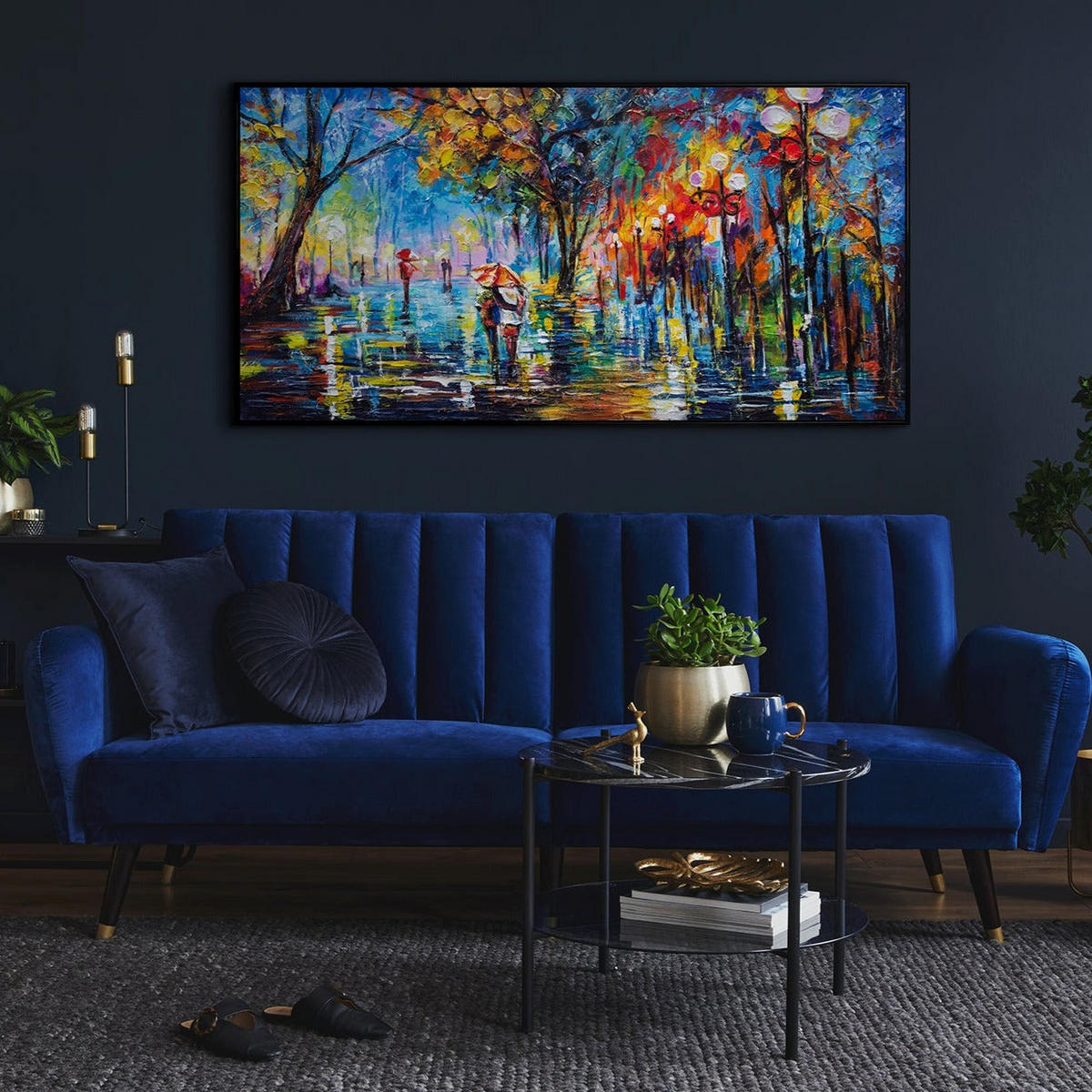 GEMÄLDE Herbstliche Allee Schattenfugenrahmen Schwarz 200x100 cm - Schwarz, Holz (200/100cm) - YS-art gallery