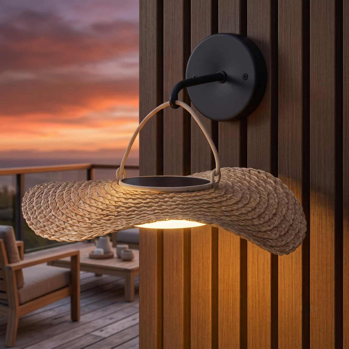 CORALIA 100LM Solar-Wandleuchte - Beige, Holz (32/5/32cm) - Lumisky