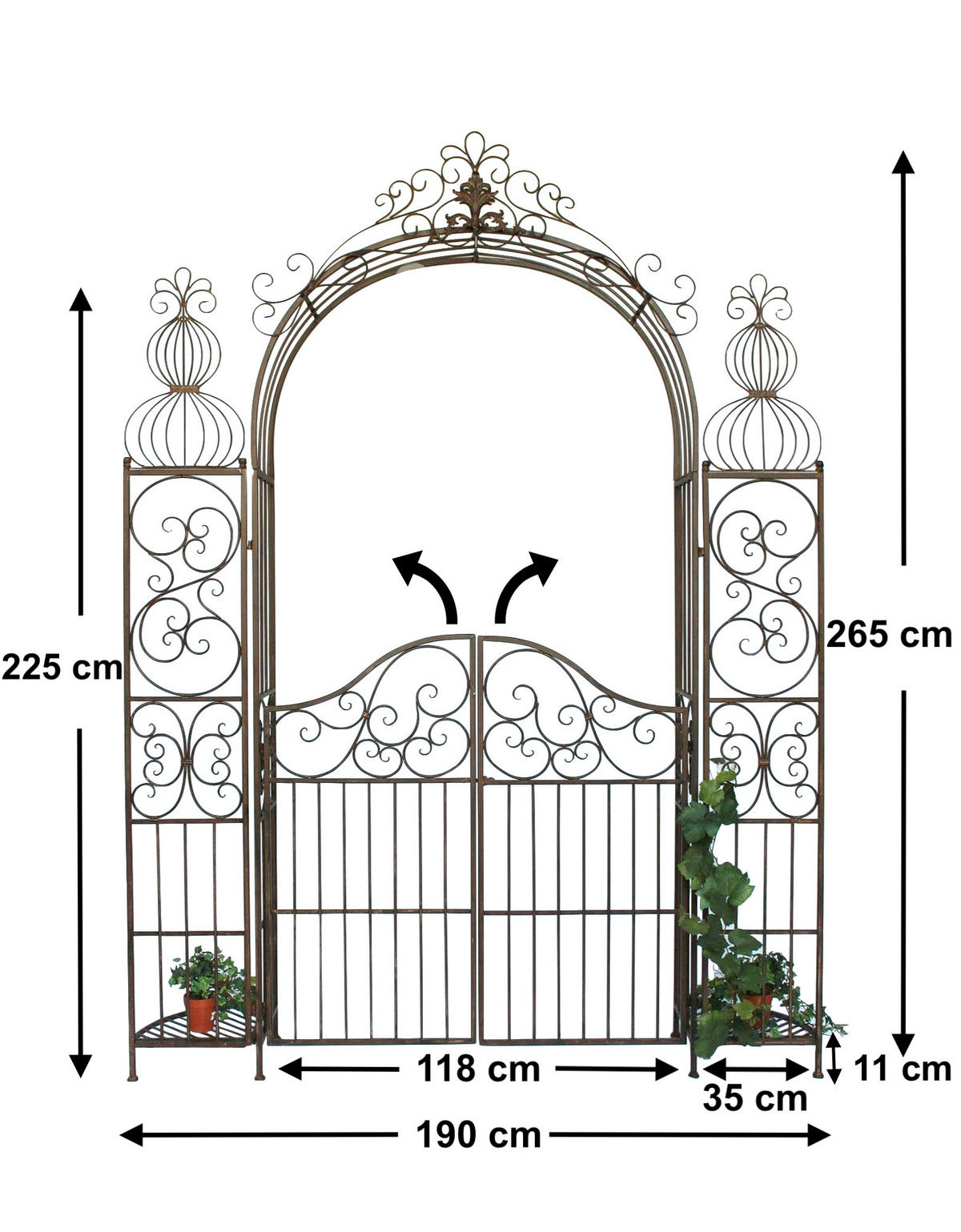 ROSENBOGEN mit Tür aus Metall Braun 120853 - Braun, Metall (190/265/36cm) - DanDiBo