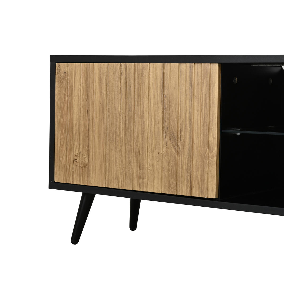 LOWBOARD in Holzoptik TV-Schrank mit LED für das Wohnzimmer, B175/T31/H43,5 cm - Schwarz/Naturfarben, Glas/Holzwerkstoff (175/43.5/31cm) - STILVORA