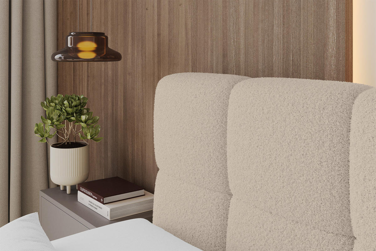 BOXBETT mit Matratze H4 - FAMA-Z - 200x200 cm Dunkelbeige Quelle - Creme, Holzwerkstoff (200/200cm) - ALTDECOR