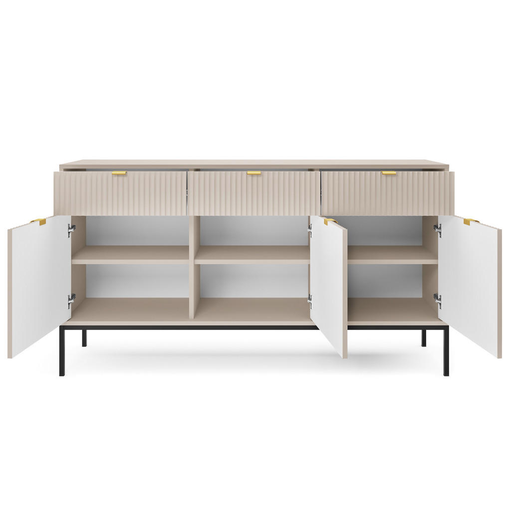Thumbnail - Masseno Sideboard, Kaschmir, Schwarz, Gold, Holzwerkstoff, 3 Schubladen, 154x83x39 cm, Wohnzimmer, Kommoden & Sideboards...